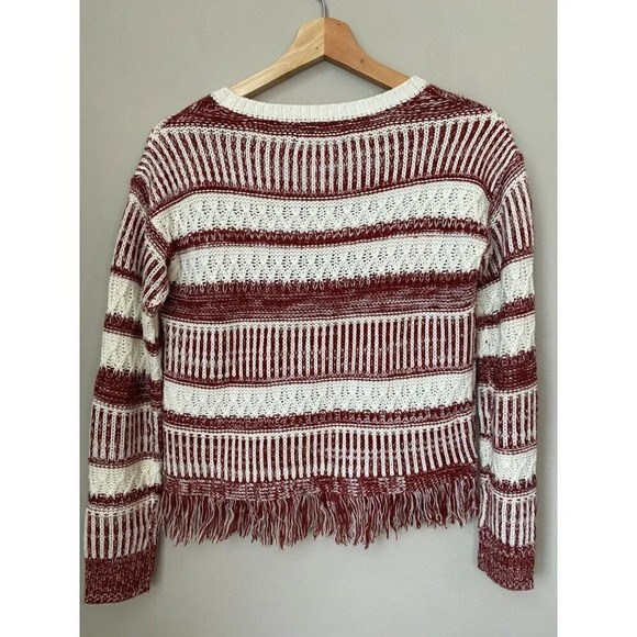 MINKPINK Womens Size XS Sunday Frills Fringe Sweater Top in Maroon & White Boho - Picture 14 of 16